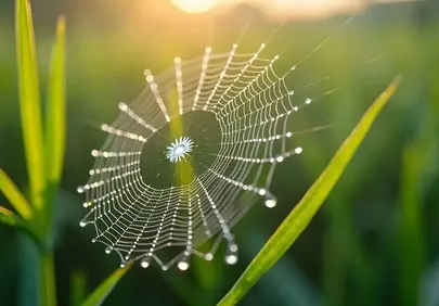 Stunning Sunrise Dew Drops on a Spiderweb