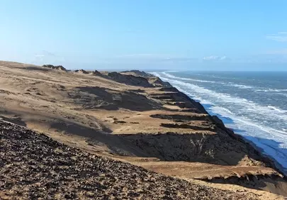 Dramatic Namibia Coastline: Sand Cliffs Meet Ocean Waves