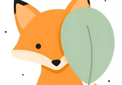 Charming Minimalist Fox Peeking Behind a Leaf