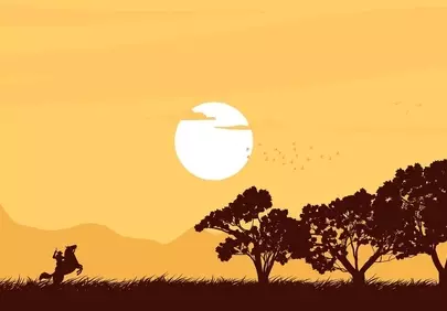 Stunning Western Sunset: Lone Rider's Wilderness Adventure