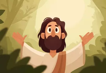 Divine Serenity: Jesus in the Peaceful Forest Dawn