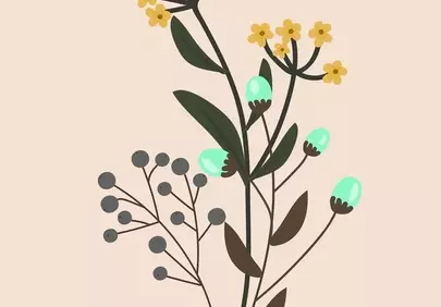 Vibrant Boho Floral: Yellow Flowers & Mint Buds