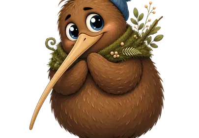 Charming Kiwi Bird: Adorable & Humorous Character Illustration