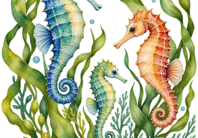 Vibrant Seahorse Watercolor: Underwater Fantasy Art