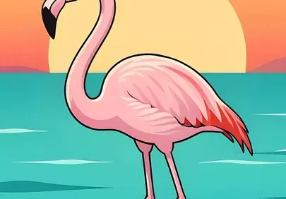 Vibrant Flamingo Sunset: Tropical Ocean Wildlife