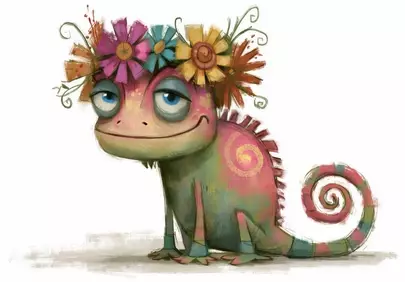 Vibrant Whimsy: Adorable Chameleon in a Floral Crown
