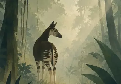 Mystical Okapi in Misty Rainforest