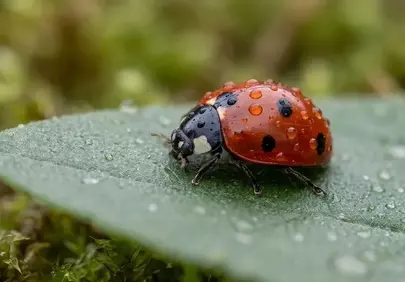Vibrant Dewdrop Ladybug: A Macro Spring Awakening