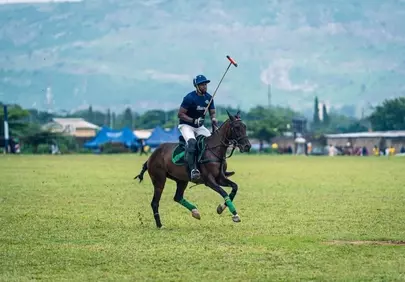 Dynamic Polo Action: Rider and Horse in Full Gallop