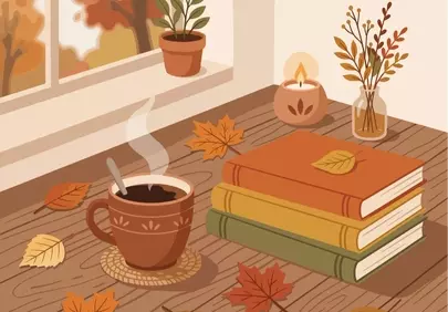 Cozy Autumn Morning: Coffee, Books & Serene Window View