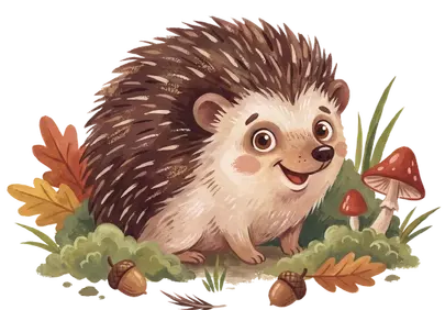Charming Watercolor Hedgehog in Autumn Woodland