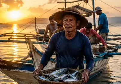 Golden Hour Harvest: Fishermen's Sunrise Resilience in Southeast Asia