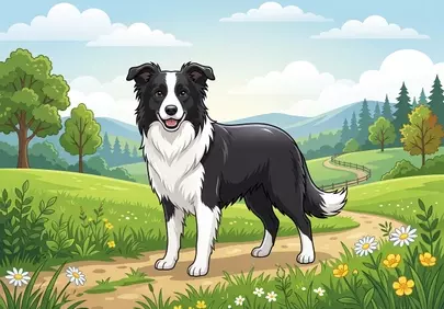 Joyful Border Collie: A Cartoon Canine's Outdoor Bliss