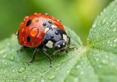 Vibrant Macro: Ladybug Adorned with Sparkling Dewdrops