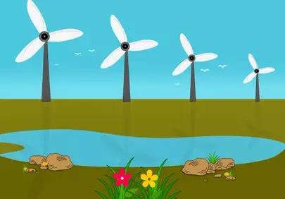 Vibrant Wind Farm: Eco-Friendly Energy in Cartoon Landscape