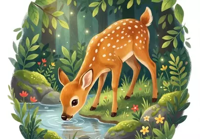 Enchanting Fawn: A Woodland Stream Serenity