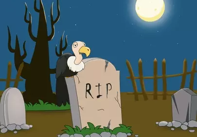 Humorous Halloween Haunting: Vulture on R.I.P. Tombstone