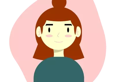 Charming Animated Woman Portrait with Brown Hair Bun