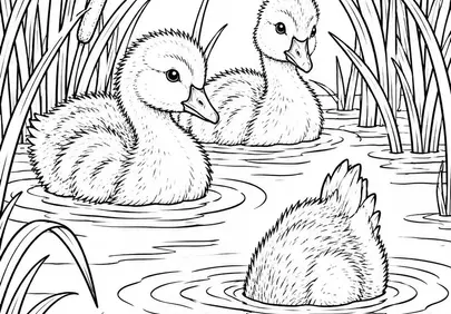 Charming Goslings Coloring Page: Pondside Fun for Kids