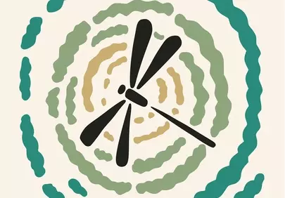 Vibrant Dragonfly Art: Abstract Design in Green and Gold