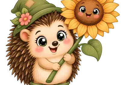 Charming Hedgehog with Sunflower Hat: Adorable Autumn Friend