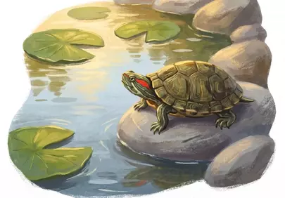 Charming Red-Eared Slider Basking Peacefully on a Rock
