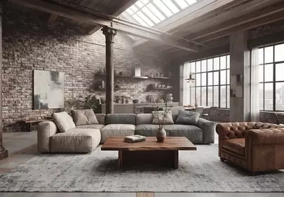 Stunning Industrial Loft: Spacious Living Room Design