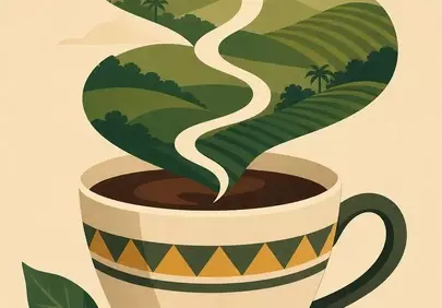 Surreal Coffee Landscape: Tropical Hills in a Warm Brew