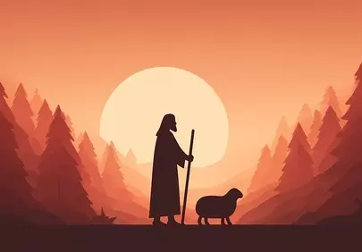 Divine Sunset Solitude: Jesus, Prayer, and Serene Forest