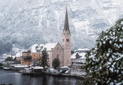 Breathtaking Alpine Village: Serene Winter Wonderland by the Lake
