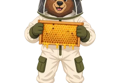 Charming Bear Beekeeper with Fresh Honeycomb