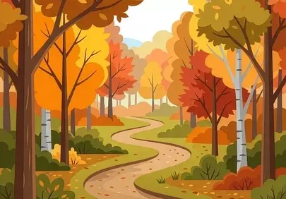 Vibrant Autumn Wonderland: Serene Forest Path Illustration