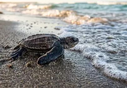 Tiny Turtle's First Ocean Journey: A Majestic Dawn