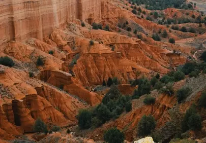 Dramatic Red Canyon Landscape with Rugged Terraces