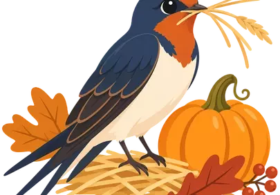 Charming Autumn Swallow: Rustic Harvest Illustration