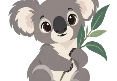 Adorably Cute Koala Cartoon with Eucalyptus Branch