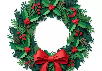 Vibrant Holiday Delight: Handcrafted Christmas Wreath Illustration