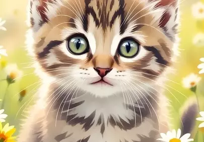 Charming Meadow Kitten: Adorable Eyes in Spring Wildflowers