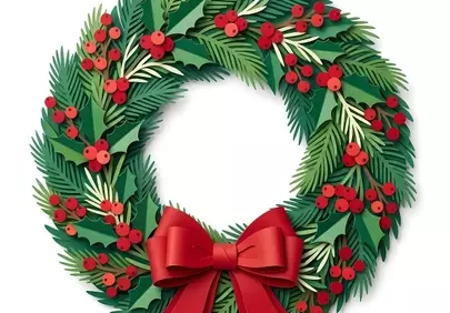 Vibrant Christmas Wreath: Festive Red Bow & Holly Berry Delight