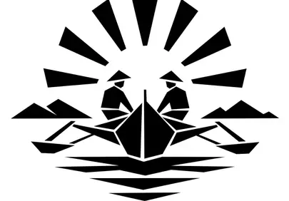 Striking Geometric Fishermen Sunrise Silhouette