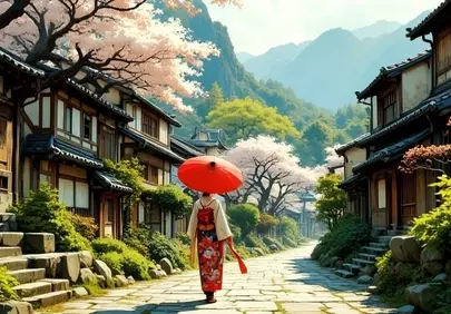 Enchanting Spring Alley: Traditional Kimono & Cherry Blossoms