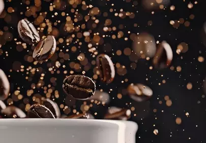 Dynamic Aroma: Falling Coffee Beans in Motion