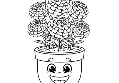 Charming Smiling Potted Plant Line Art Illustration