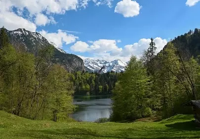 Majestic Alpine Vista: Freibergsee Lake in Spring