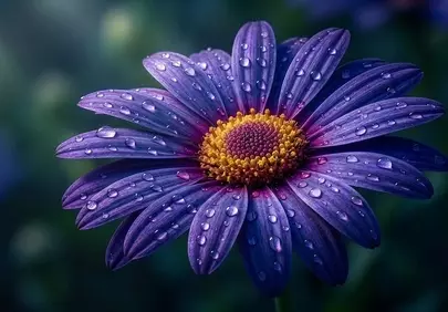 Vibrant Purple Daisy with Morning Dewdrops