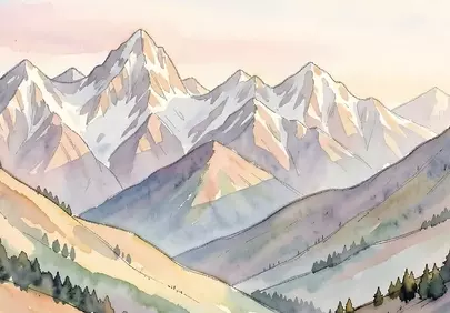 Serene Watercolor Mountains: Alpine Beauty Painting