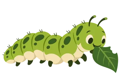 Charming Cartoon Caterpillar Munching on a Leaf