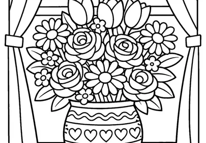 Charming Flower Bouquet: A Relaxing Coloring Page Design