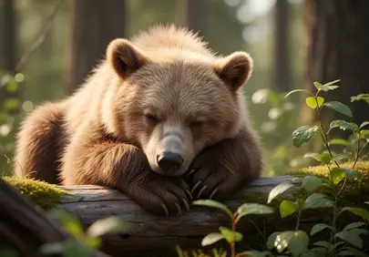 Serene Slumber: Bear Cub's Peaceful Forest Rest