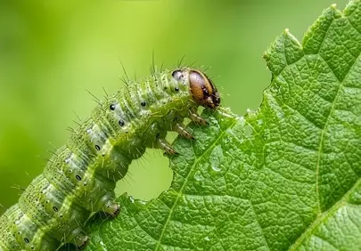 Vivid Macro: Hungry Caterpillar Devouring a Green Leaf